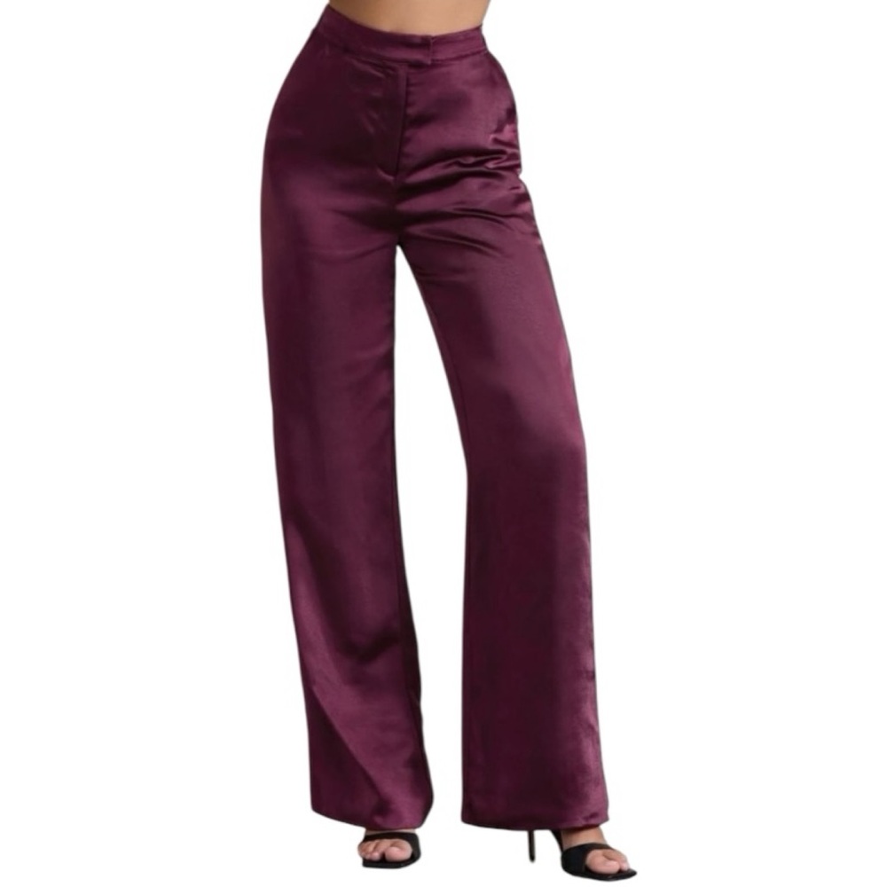 NWT Rachel Zoe Burgundy Wine 10 Satin Rhinestone Trim Pants Holiday Party NYE